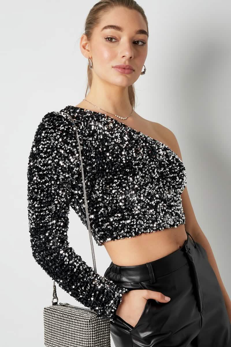 Glitter one shoulder topClothes/Women's Tops/Sleeveless topsLovirea