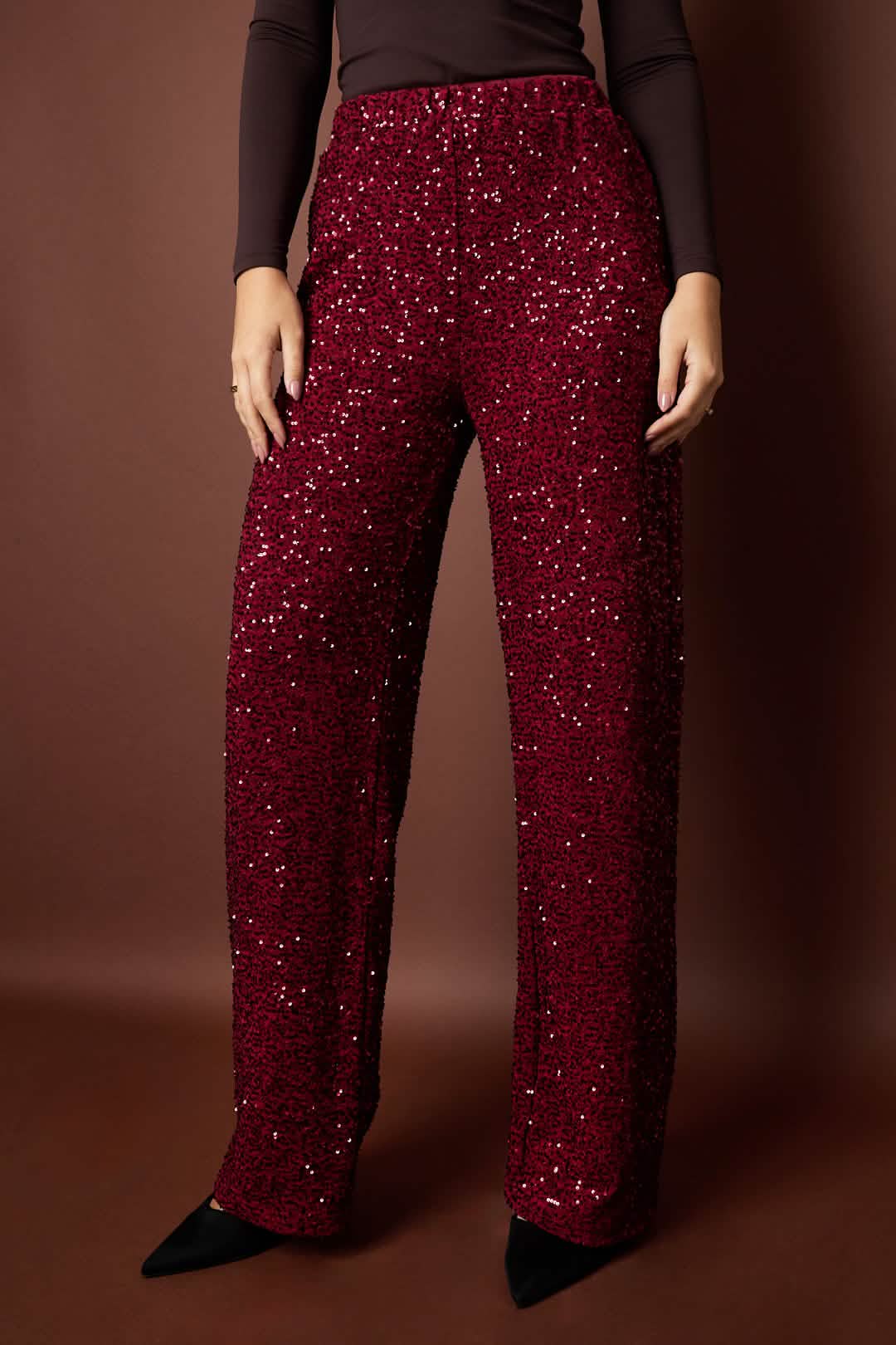 Polyester fiber (polyester) Straight pants Sequins Elegant Fall/Winter ClothesClothes/Women's Bottoms/Straight pantsLovirea
