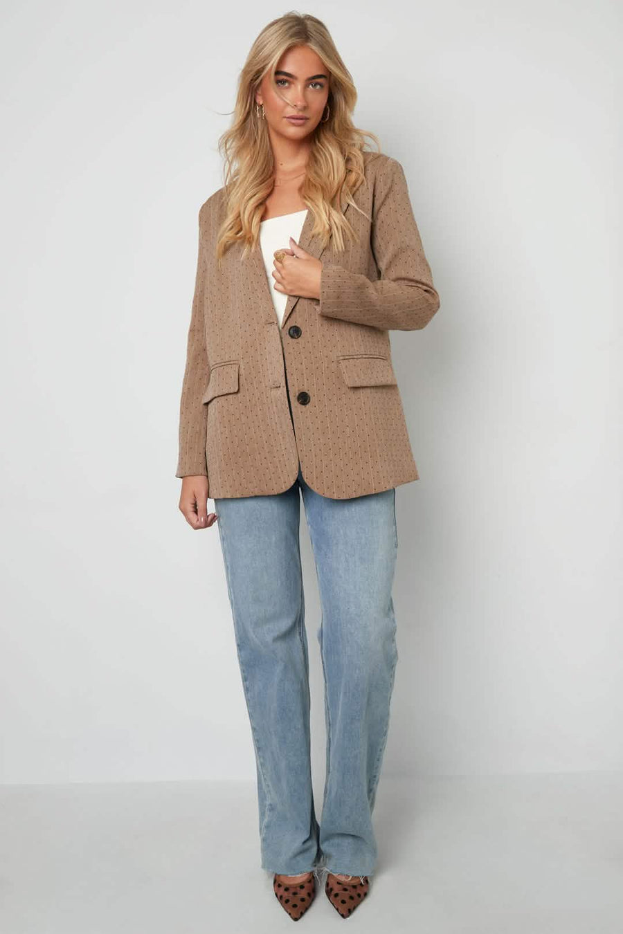 Rhinestone Striped BlazerClothes/Women's suit/Ladies' suit setLovirea