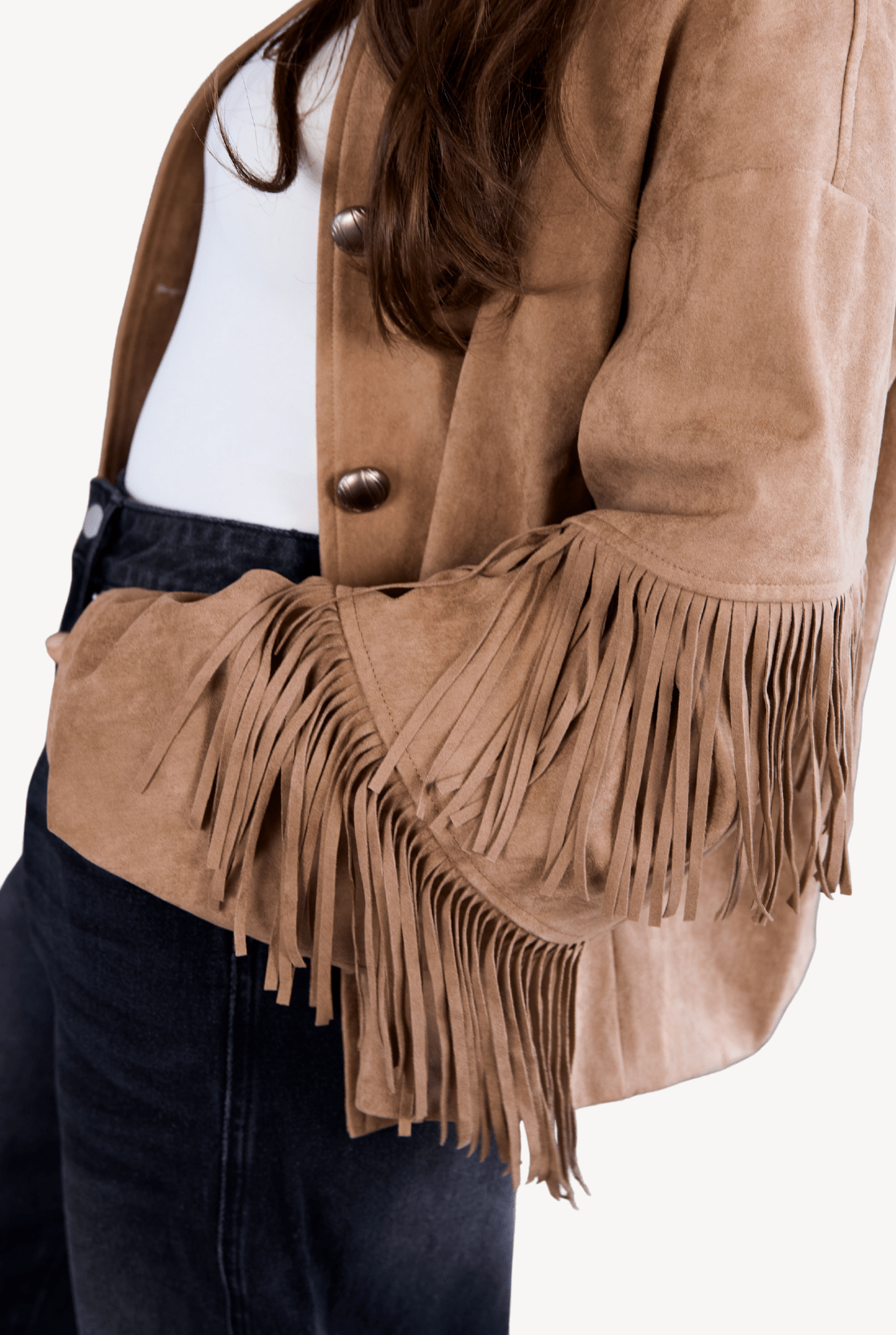 Suede-look jacket with fringesLovirea