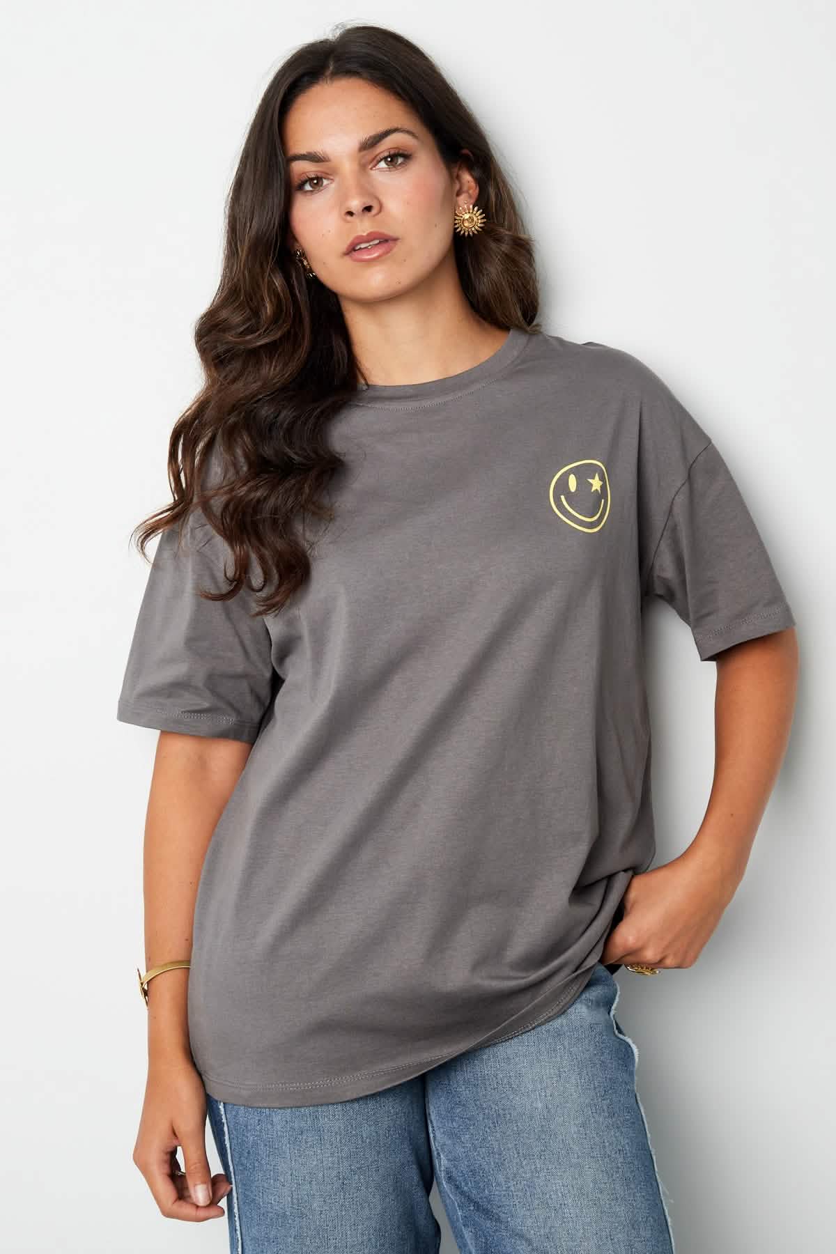 T-shirt happy life smiley - grayClothes/Women's Tops/T-shirtsLovirea
