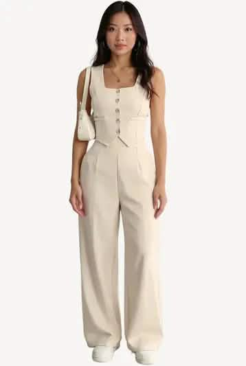 Beige mouwloze jumpsuit Dripsz