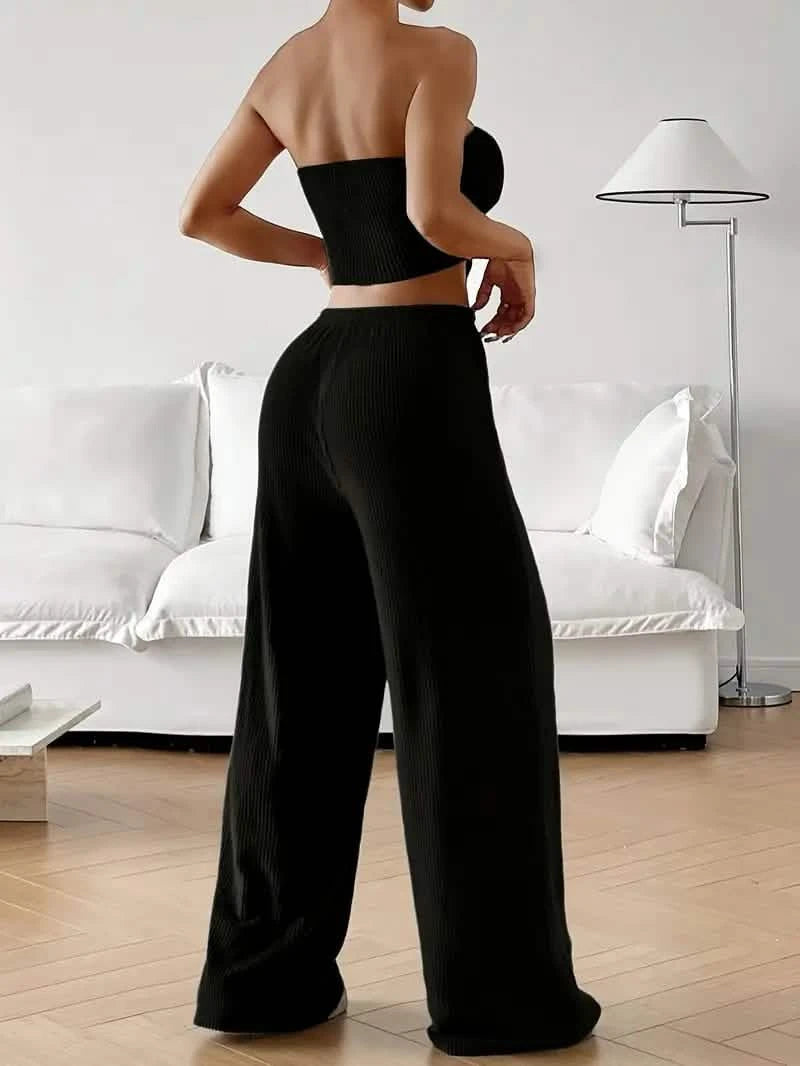 Tweedelige set Zwarte Rib Jumpsuit Dripsz