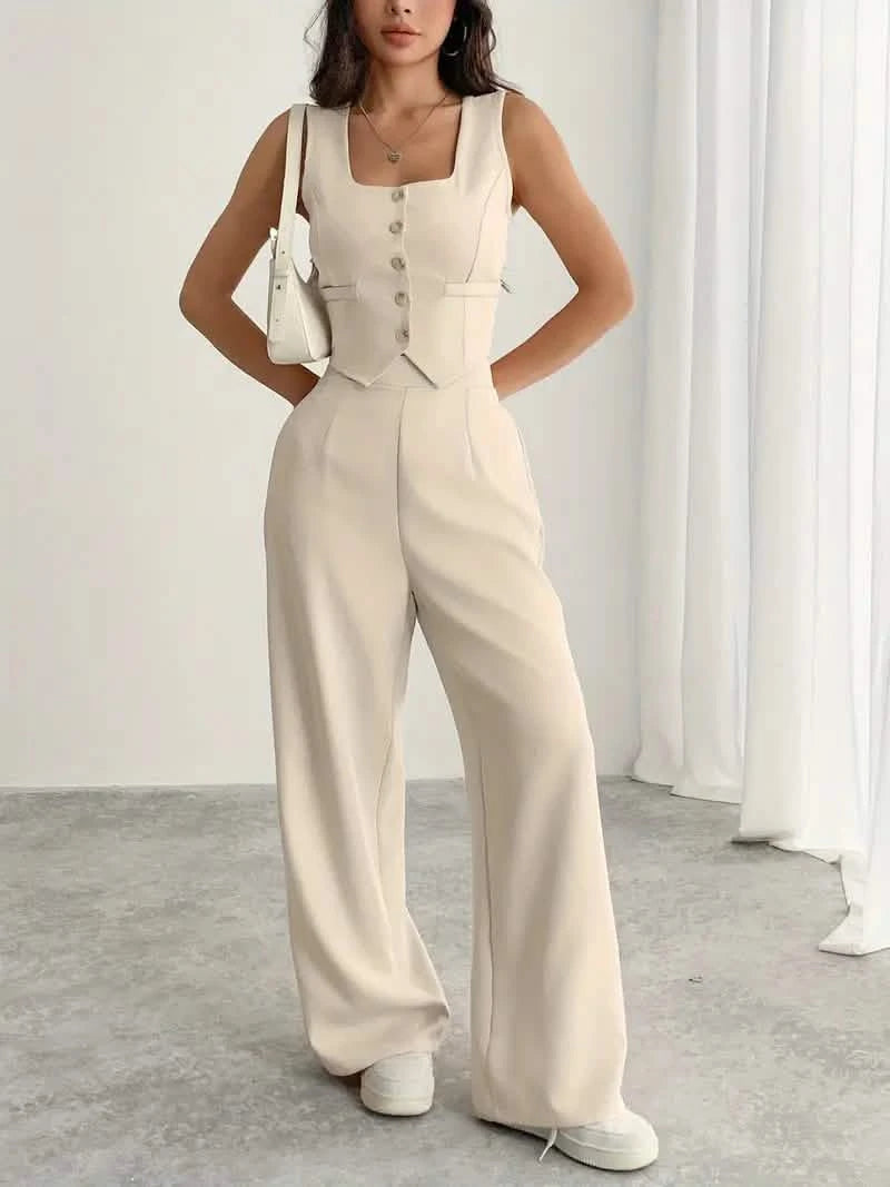 Beige Mouwloze Jumpsuit Dripsz