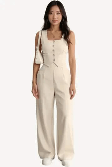 Beige mouwloze jumpsuitLovirea