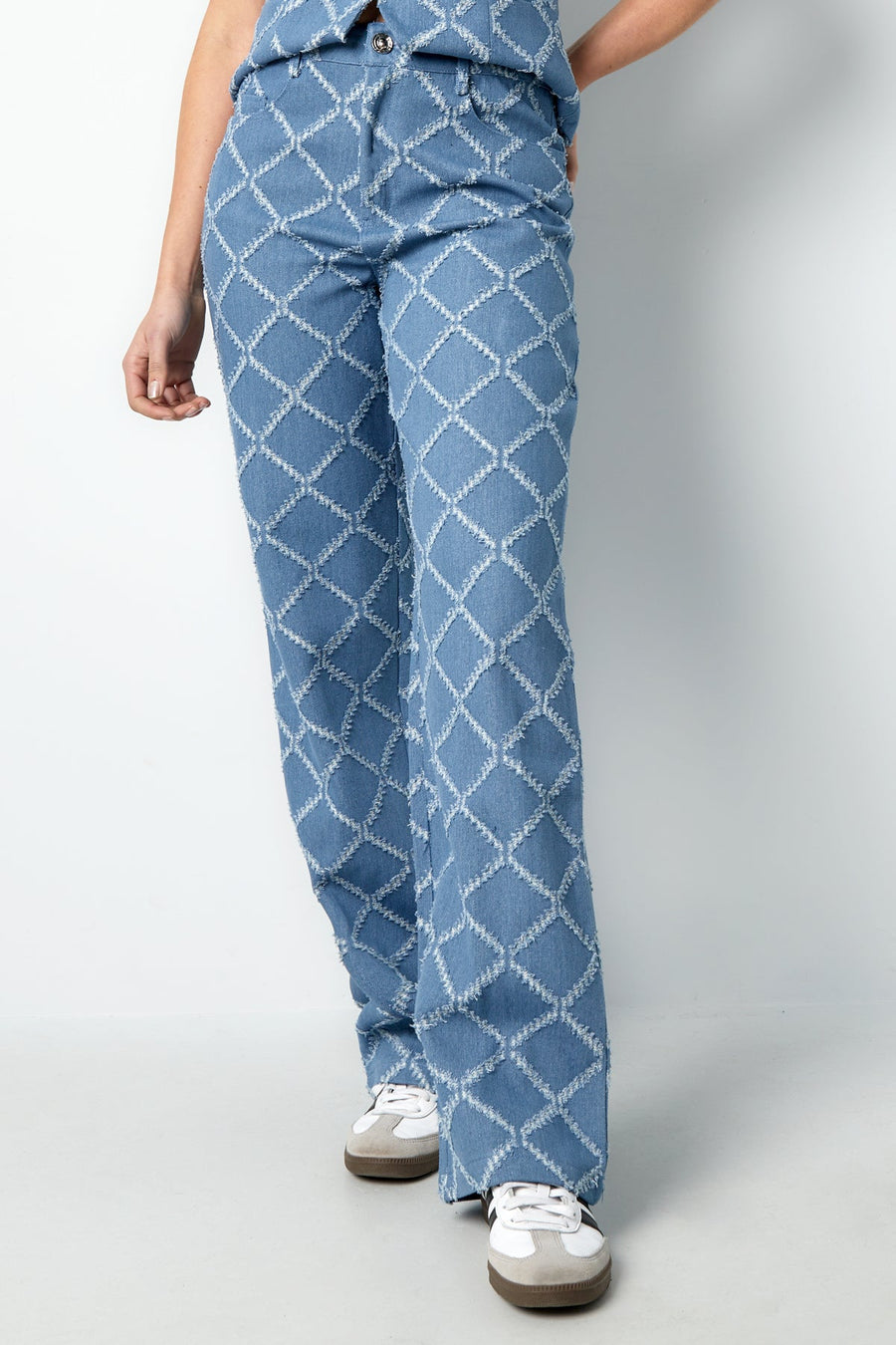 Blauwe Jeans met Ruitpatroon en Rechte PijpenJeans met ruitpatroonLovirea