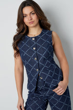 Cotton Women's Sleeveless Top Buttoned Geometric PatternClothes/Women's Tops/Sleeveless topsLovirea