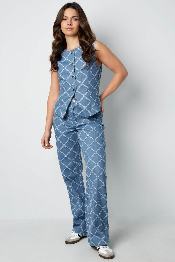 Cotton Women's Sleeveless Top Buttoned Geometric Pattern