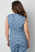 Cotton Women's Sleeveless Top Buttoned Geometric PatternClothes/Women's Tops/Sleeveless topsLovirea