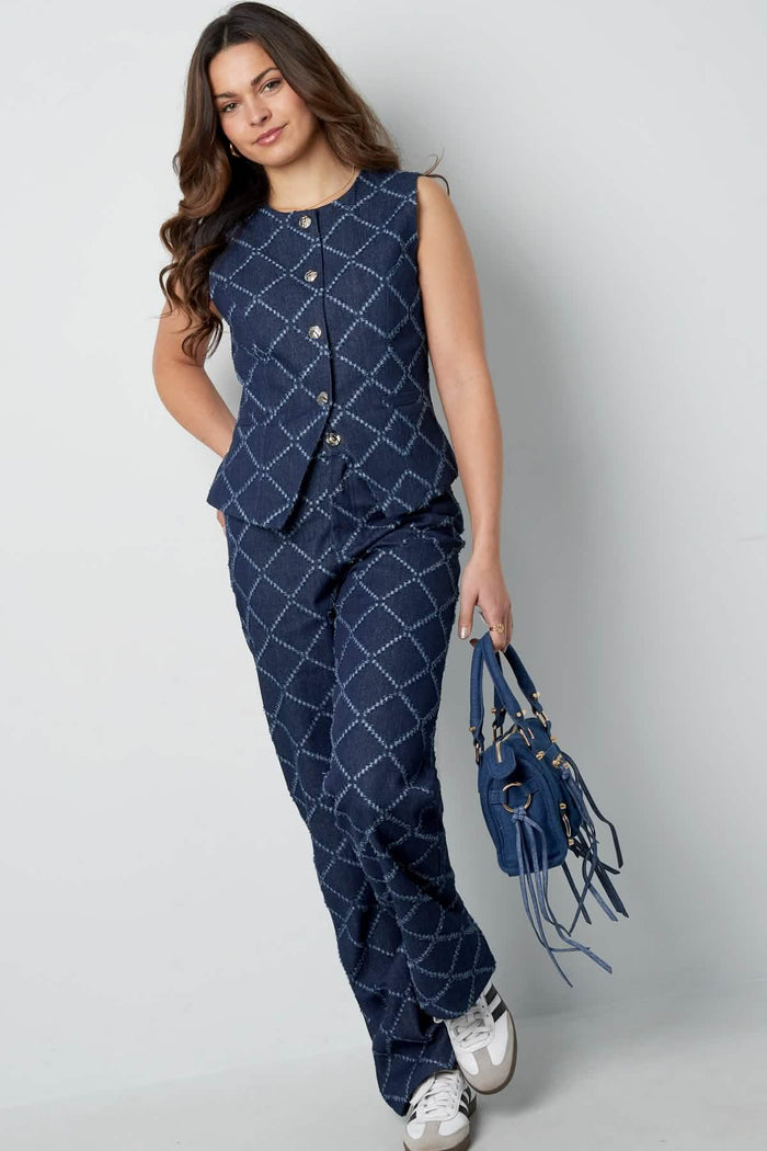 Cotton Women's Sleeveless Top Buttoned Geometric Pattern