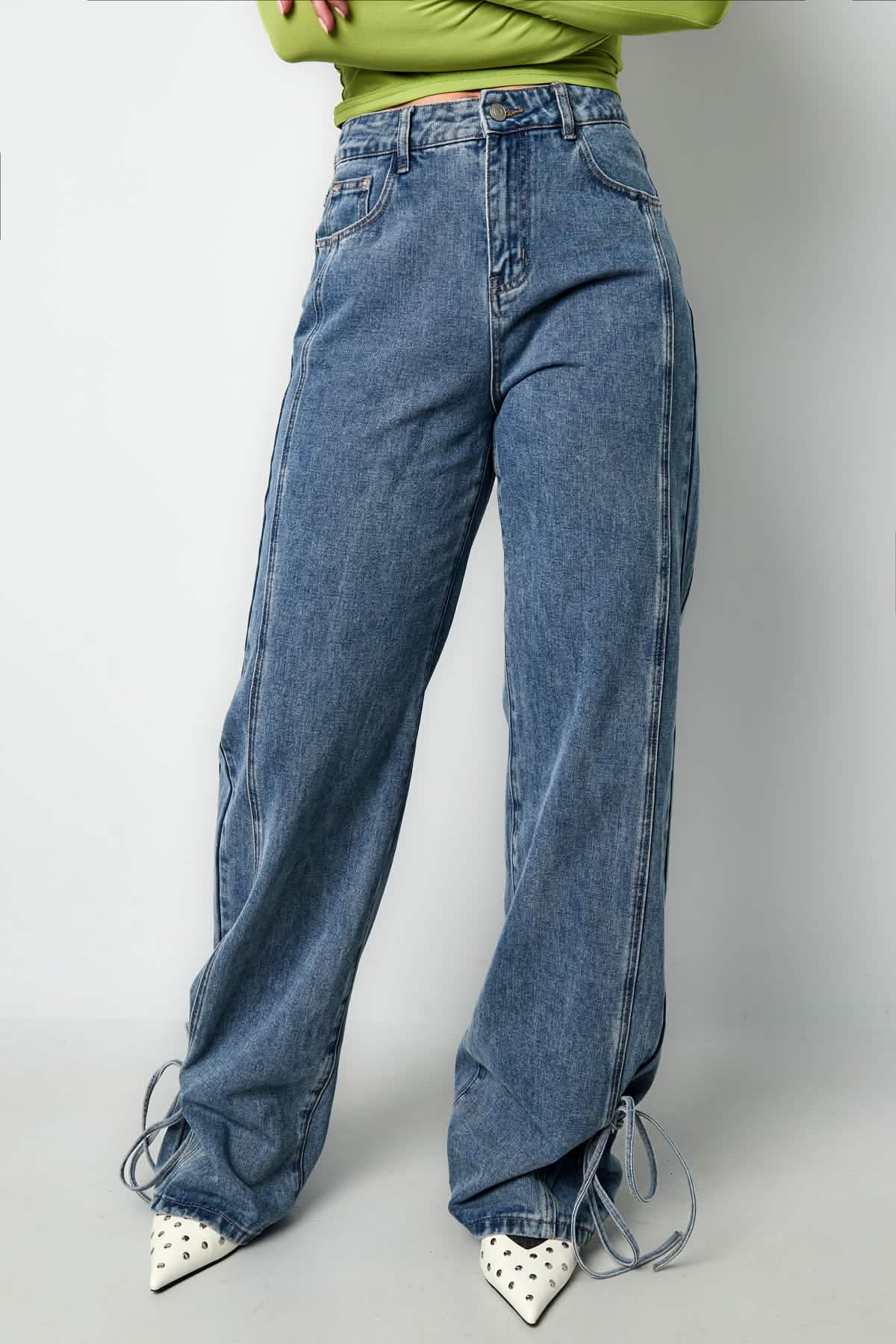 Cotton Woven Women's Straight Leg Denim Pants Casual Knot DetailClothes/Women's denim/Denim pantsLovirea