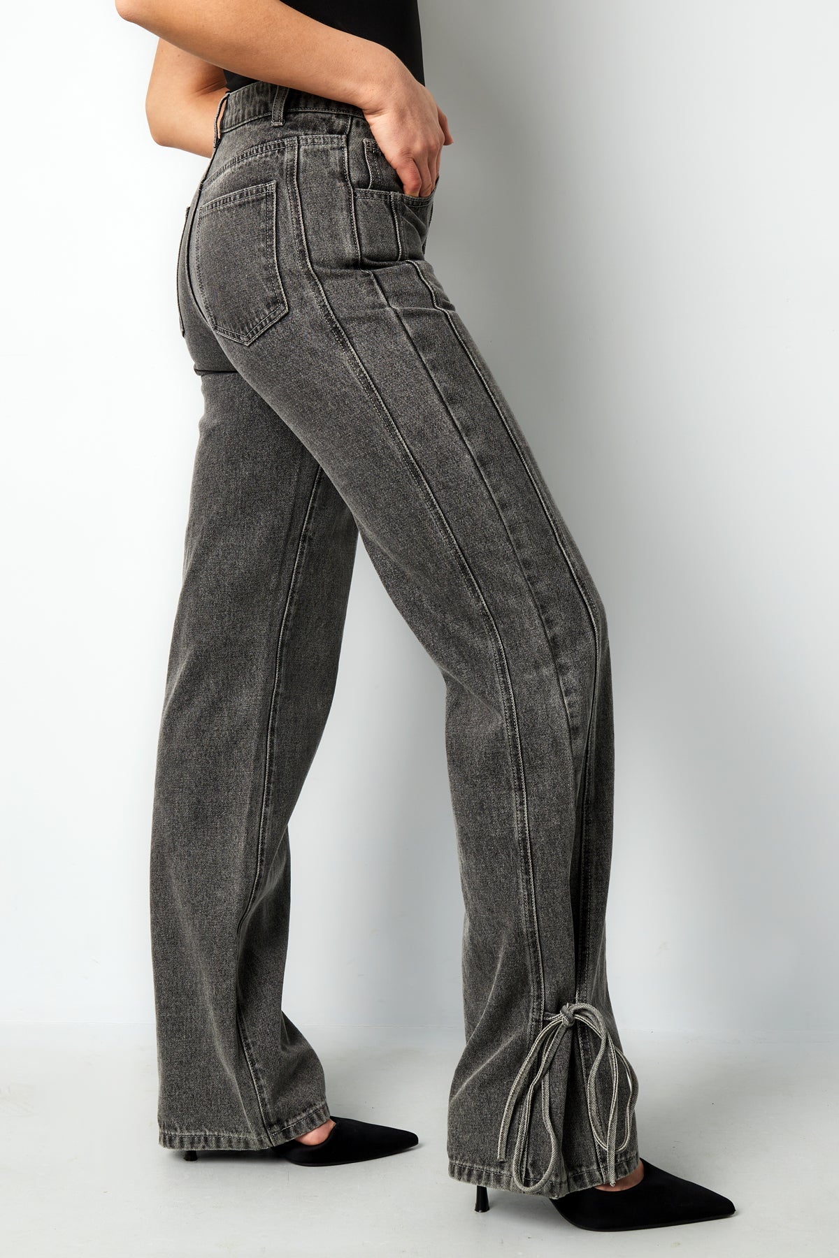 Cotton Woven Women's Straight Leg Denim Pants Casual Knot DetailClothes/Women's denim/Denim pantsLovirea