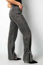Cotton Woven Women's Straight Leg Denim Pants Casual Knot DetailClothes/Women's denim/Denim pantsLovirea