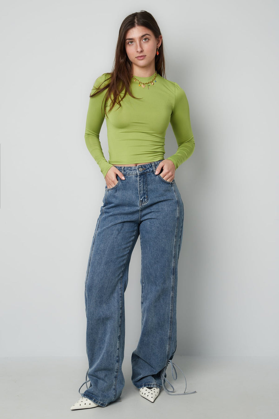 Cotton Woven Women's Straight Leg Denim Pants Casual Knot DetailClothes/Women's denim/Denim pantsLovirea