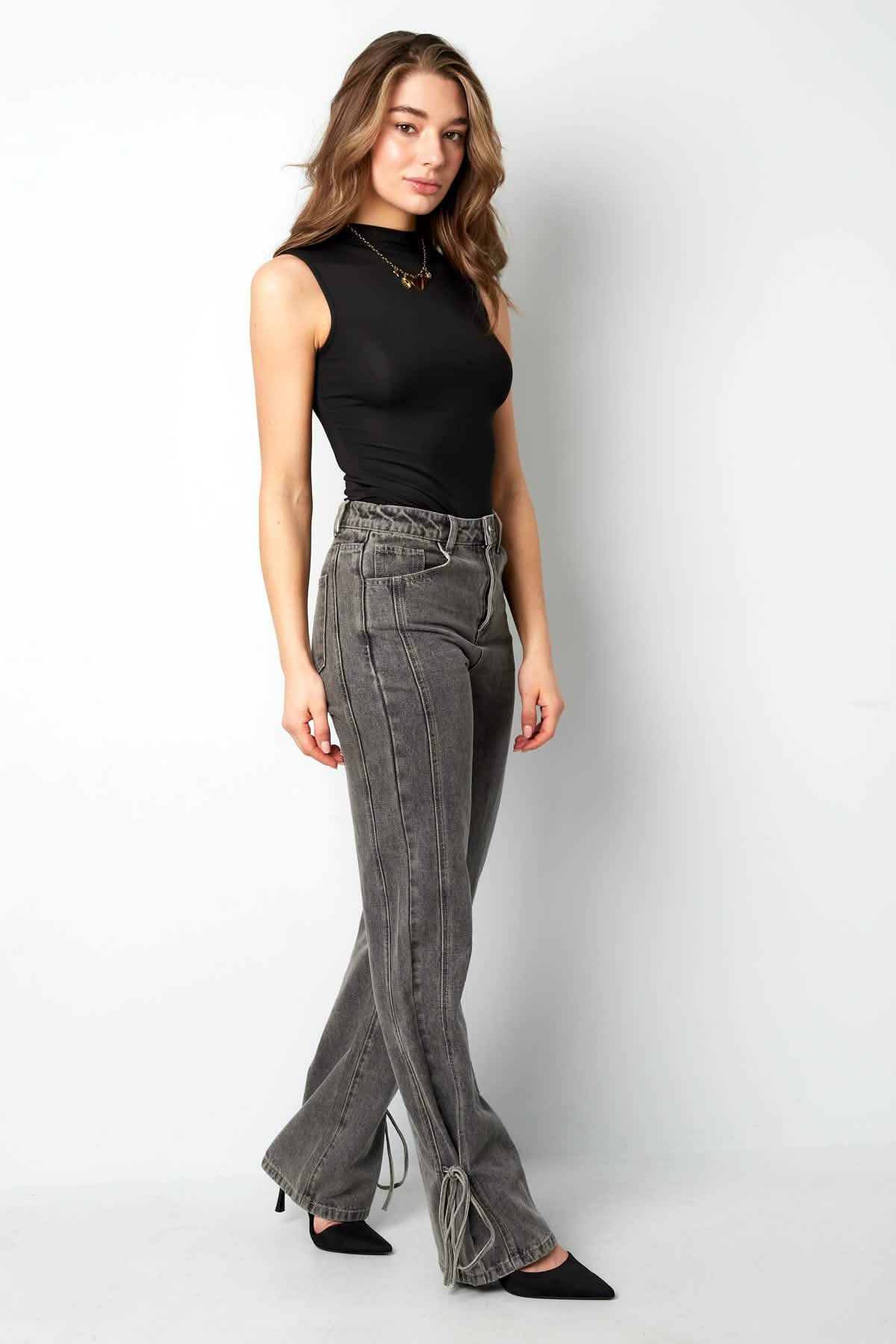 Cotton Woven Women's Straight Leg Denim Pants Casual Knot DetailClothes/Women's denim/Denim pantsLovirea