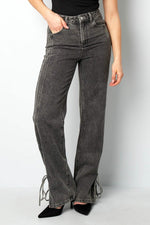 Cotton Woven Women's Straight Leg Denim Pants Casual Knot DetailClothes/Women's denim/Denim pantsLovirea