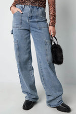 Cotton Woven Women's Straight Leg Denim Pants Casual Solid Color Medium IndigoClothes/Women's denim/Denim pantsLovirea