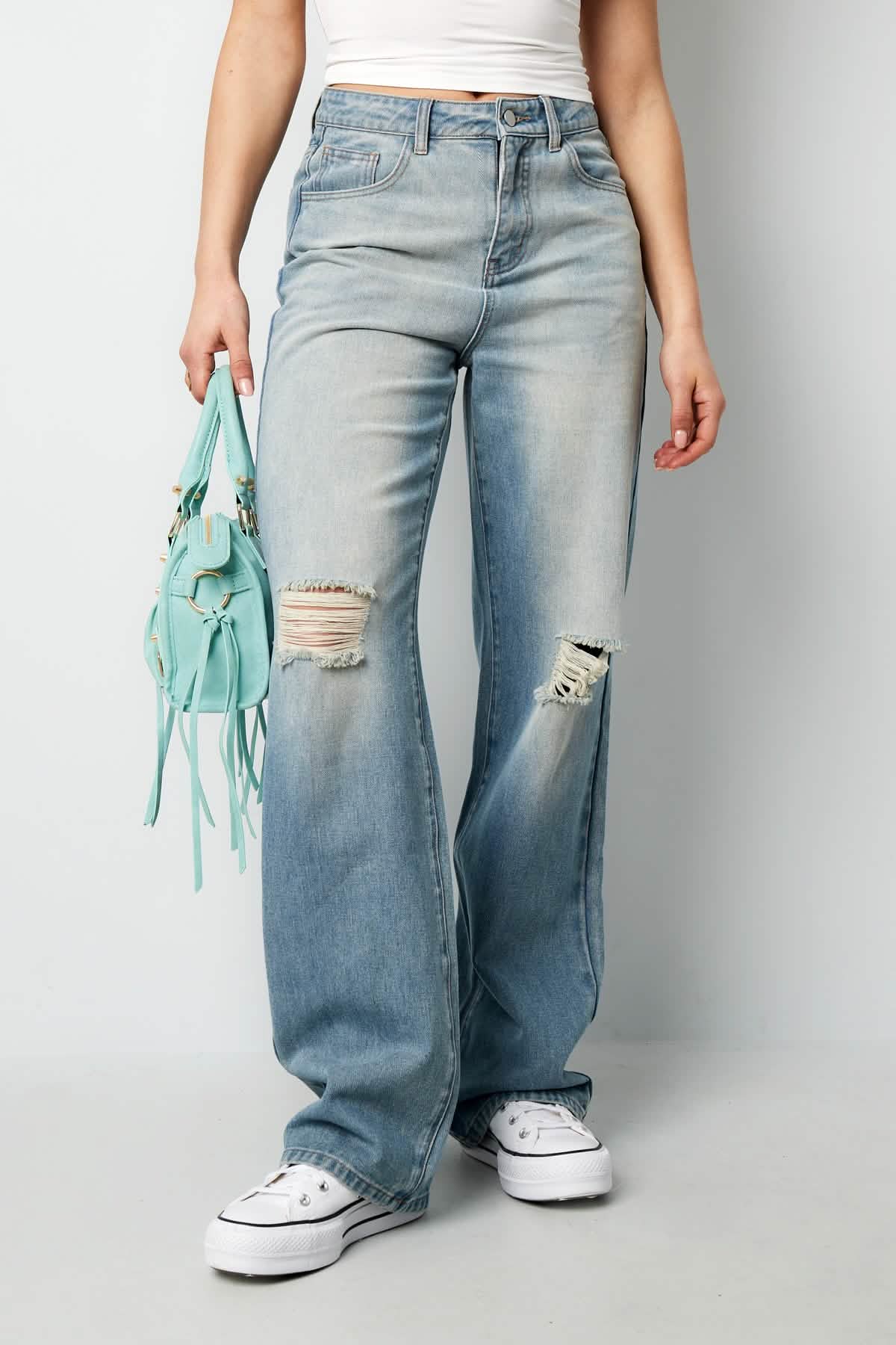Cotton Woven Women's Straight Leg Jeans RippedClothes/Women's denim/Denim pantsLovirea