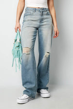 Cotton Woven Women's Straight Leg Jeans RippedClothes/Women's denim/Denim pantsLovirea