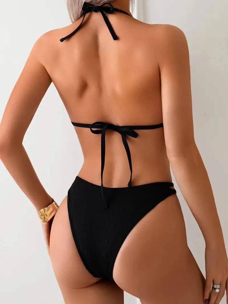 Zwarte Bikini met Gouden Kettingdetails Dripsz