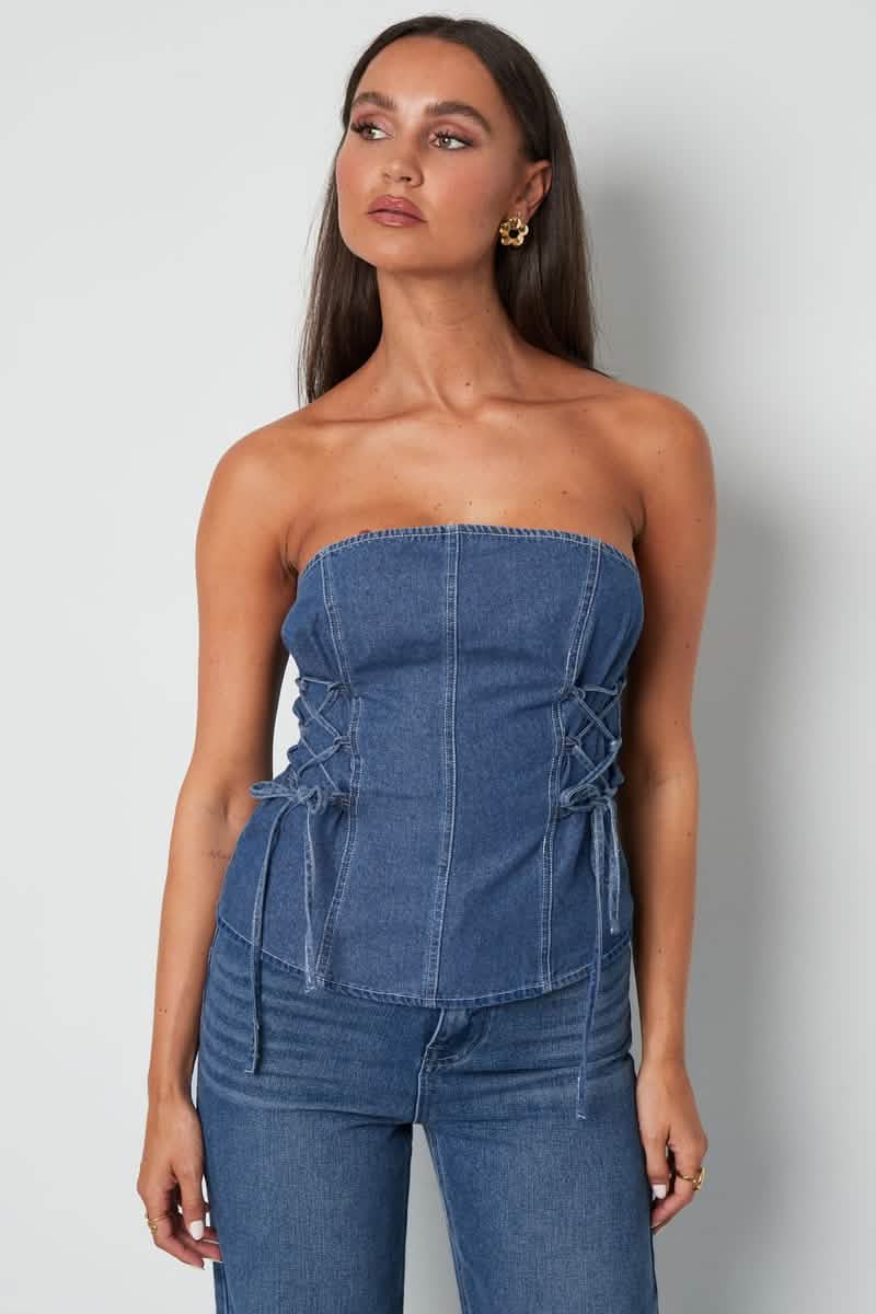 Denim Laced Tube TopClothes/Women's denim/Denim topLovirea