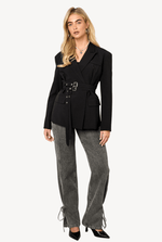 zwarte double belt blazer lovirea