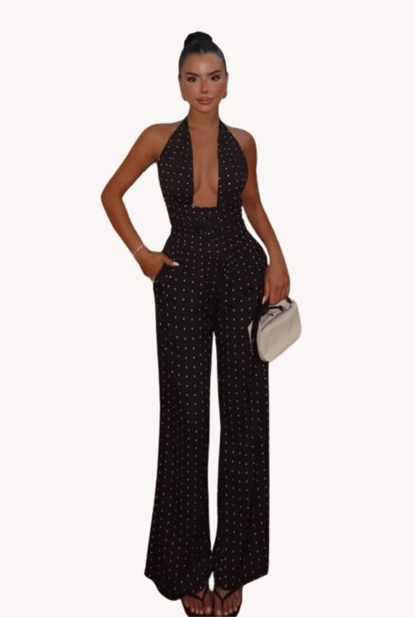 Halter Polka - Dot JumpsuitLovirea
