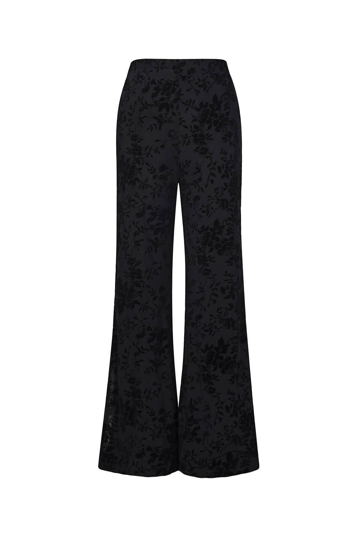 Mesh pants with suede floral print – designed to matchClothes/Women's Bottoms/Flaired pantsLovirea