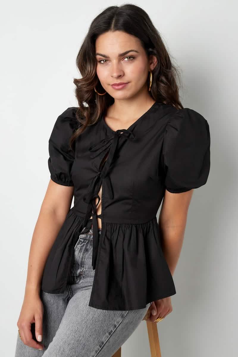 Must - have peplum blouse with bowsClothes/Women's Tops/Short sleeve topsLovirea