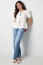 Must - have peplum blouse with bowsClothes/Women's Tops/Short sleeve topsLovirea