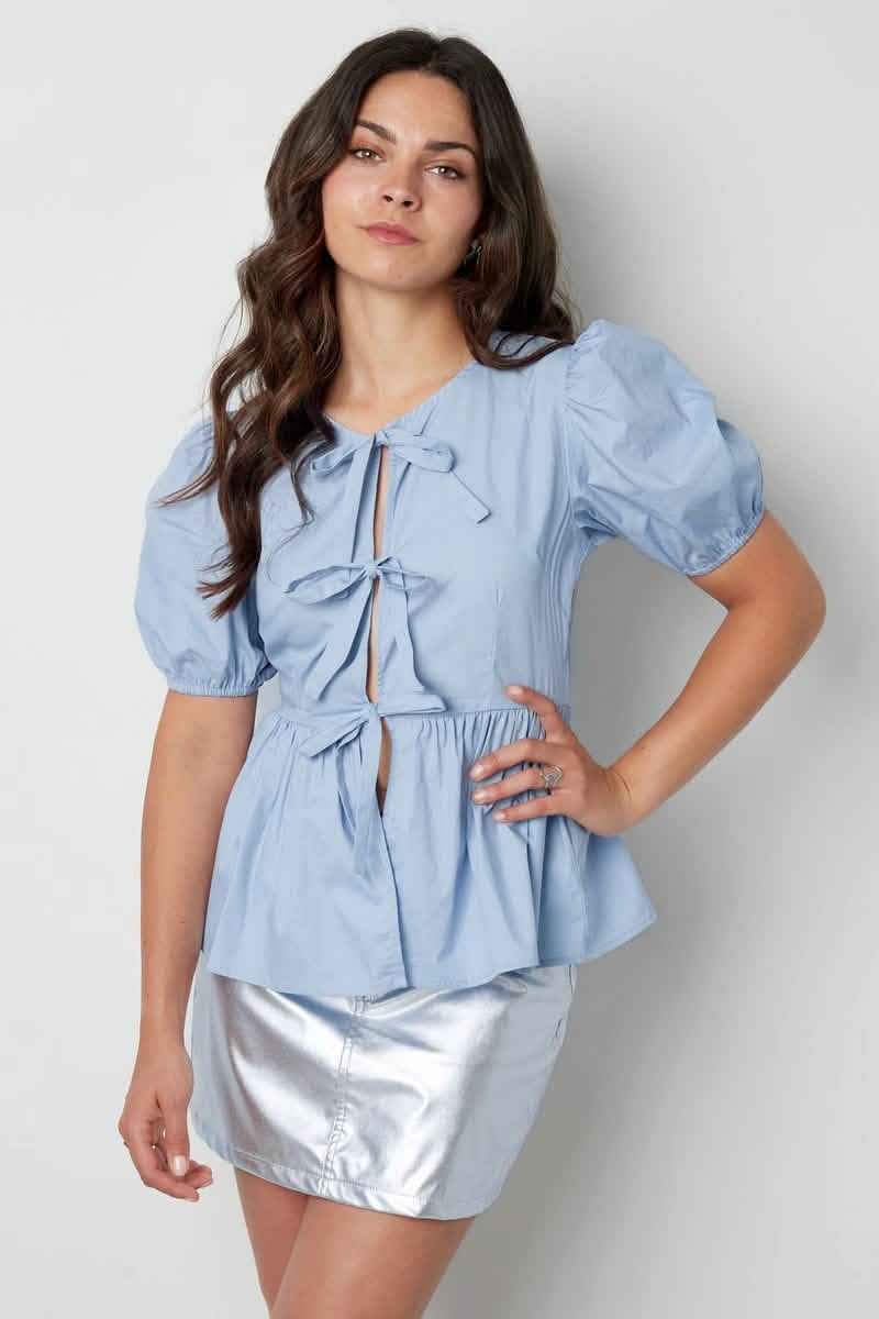 Must - have peplum blouse with bowsClothes/Women's Tops/Short sleeve topsLovirea
