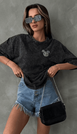 Oversized Rhinestone Tee – Washed Look