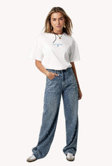 Parel-Detail Wide-Leg Jeans