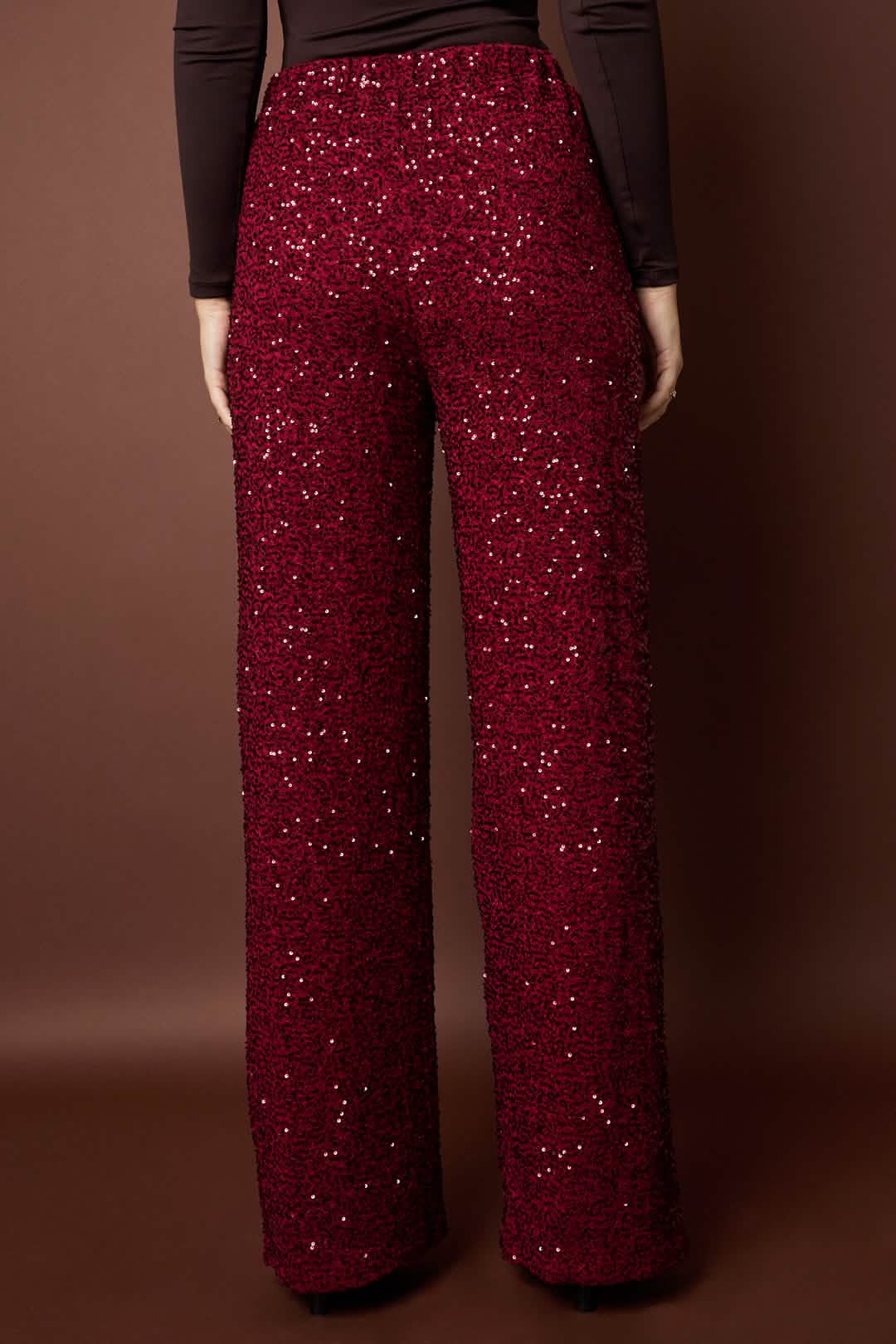 Polyester fiber (polyester) Straight pants Sequins Elegant Fall/Winter ClothesClothes/Women's Bottoms/Straight pantsLovirea
