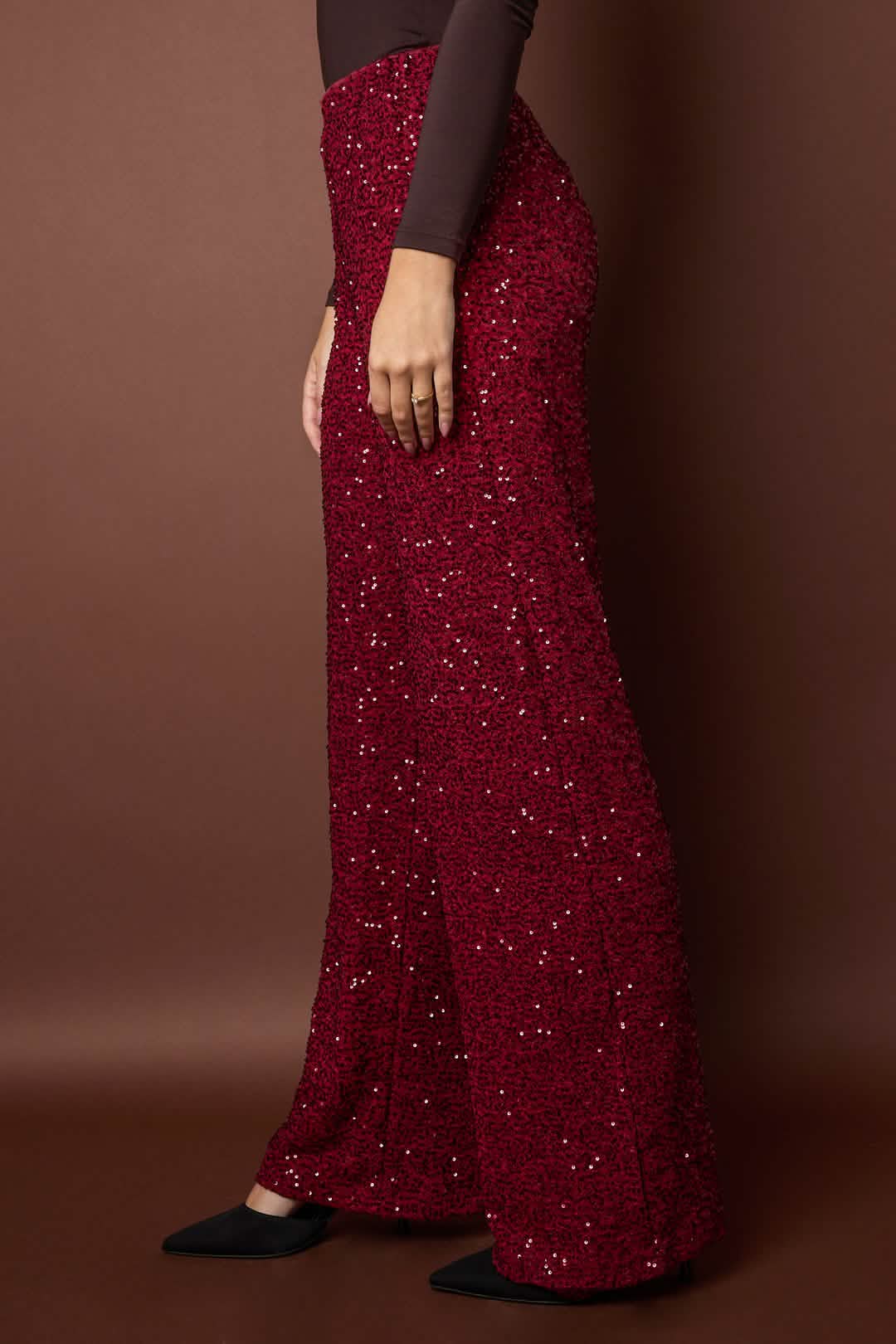 Polyester fiber (polyester) Straight pants Sequins Elegant Fall/Winter ClothesClothes/Women's Bottoms/Straight pantsLovirea