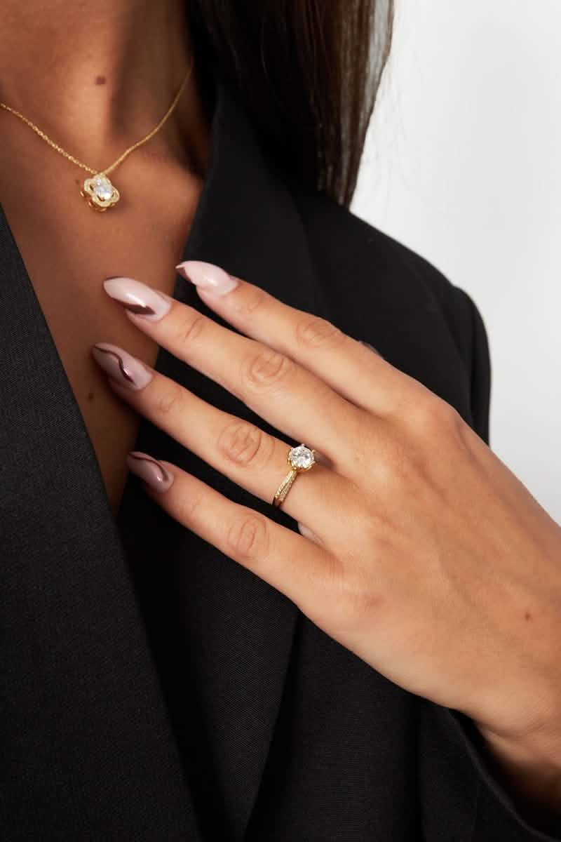 Ring stone with stones - Gold Color - 16Women's jewelry/Rings/Gemstone RingsLovirea