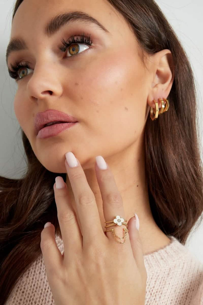 Ring with flower and chain - black/Gold color