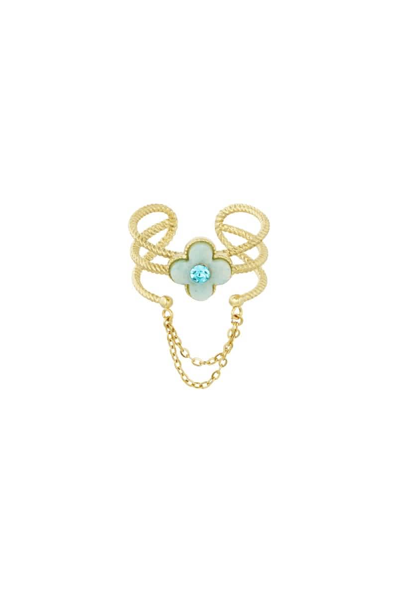 Ring with flower and chain - black/Gold colorWomen's jewelry/Rings/Gemstone RingsLovirea