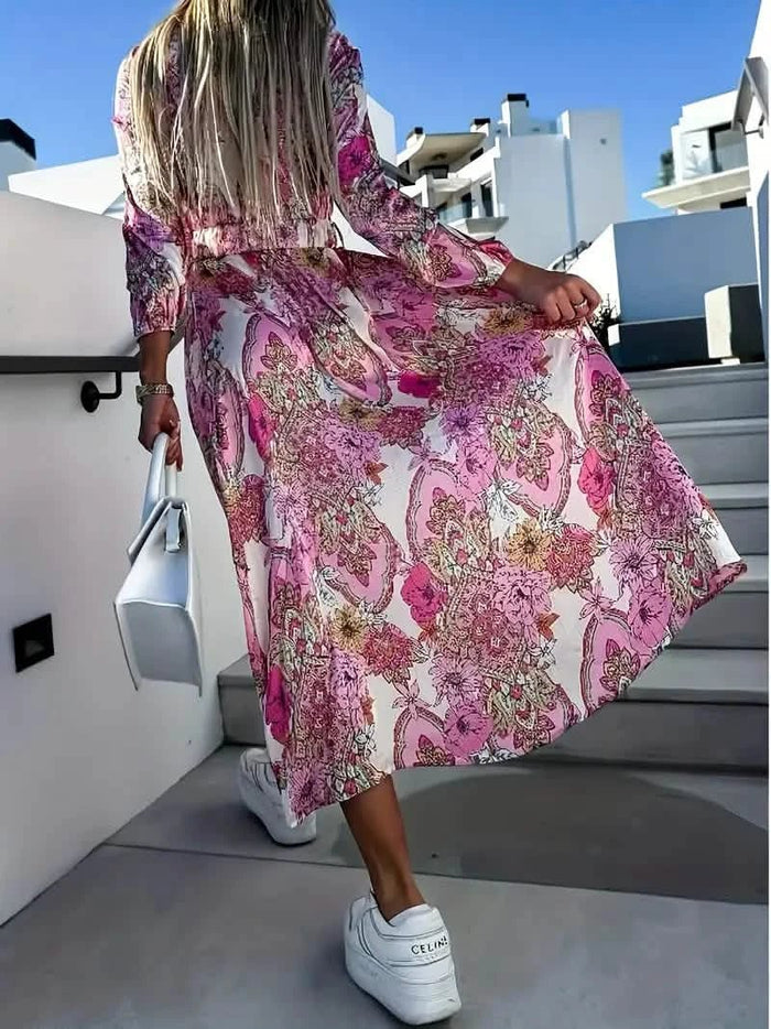 Satin Maxi Dress with Paisley Print