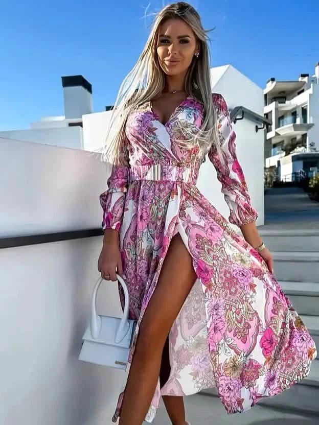 Satin Maxi Dress with Paisley Print