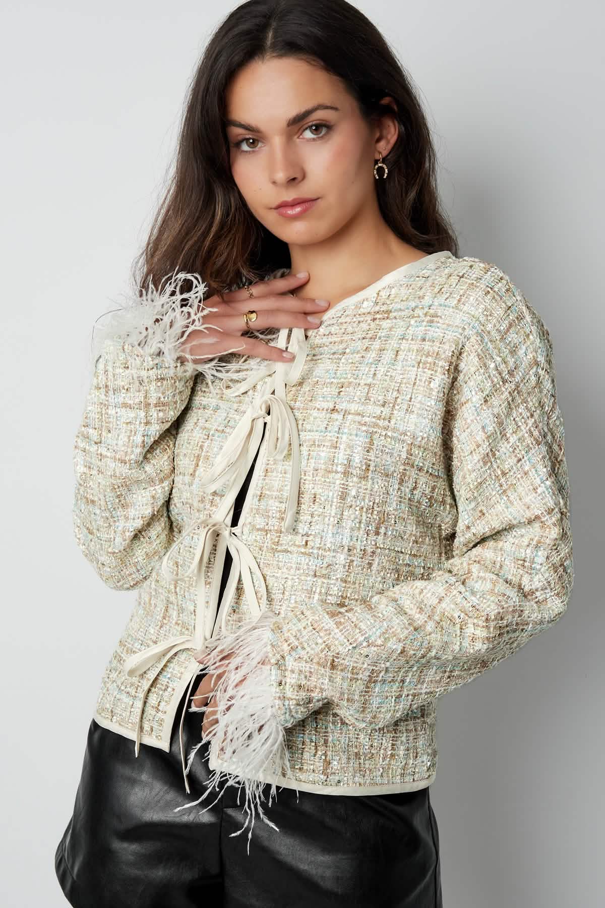 Soft feather jacket with bowsClothes/Women's Tops/Jackets & CoatsLovirea