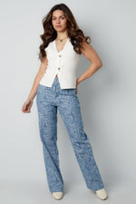 Spijkerbroek met Rozenprint en Rechte PijpenJeans met bloemenprintLovirea