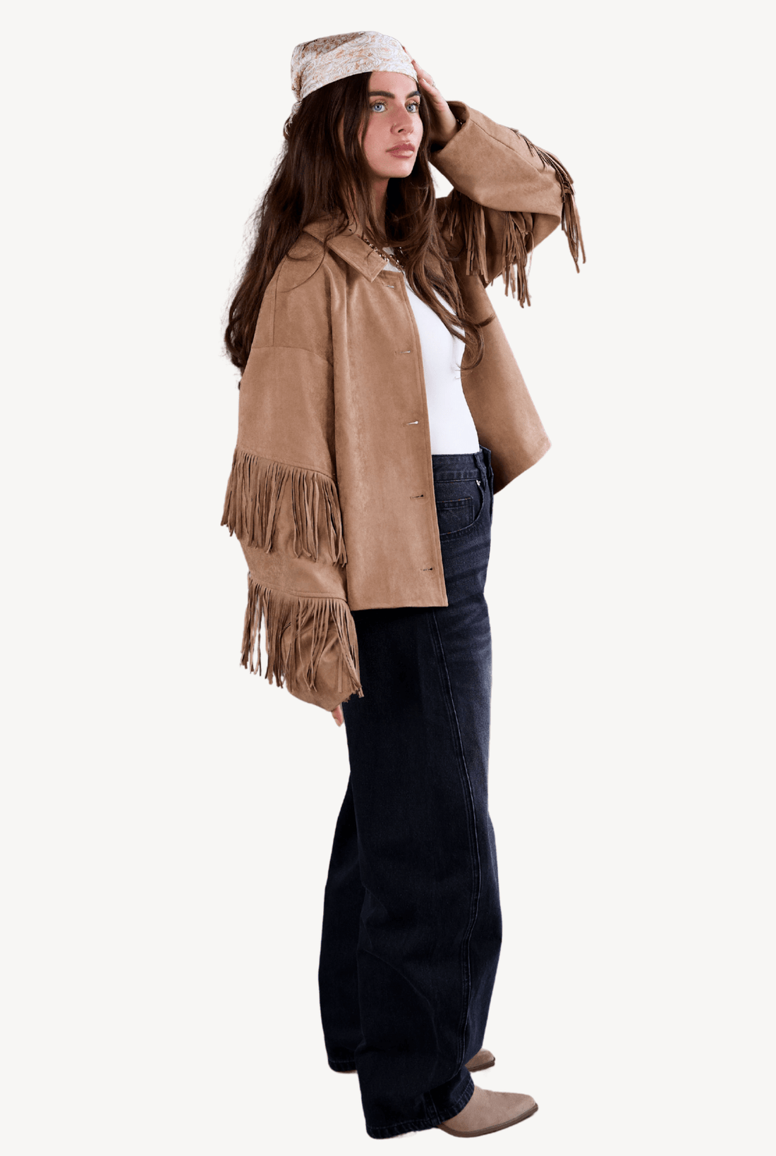 Suede-look jacket with fringes