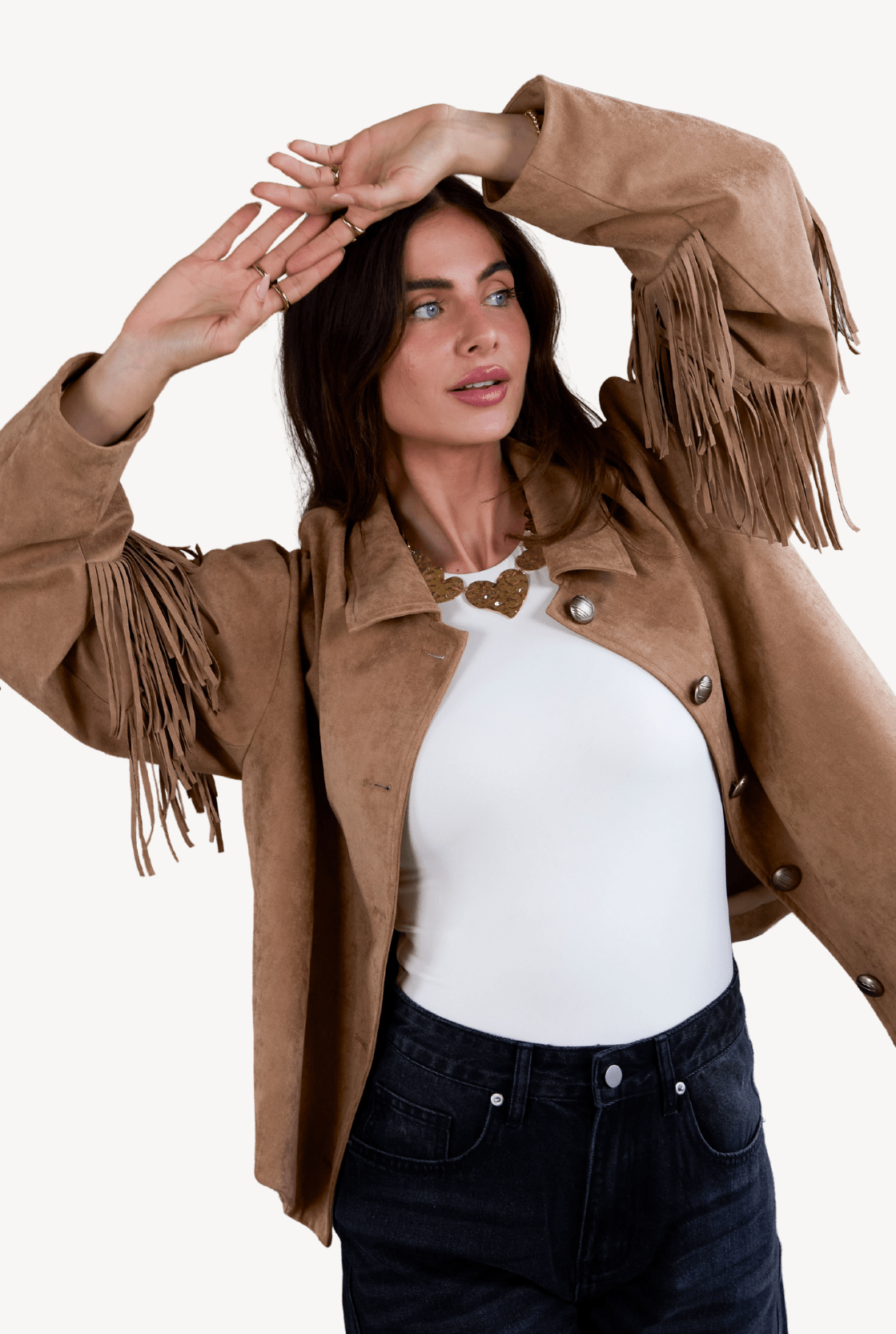 Suede-look jacket with fringesLovirea