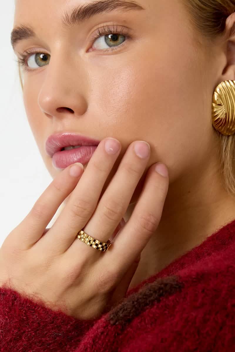 Vergulde structuur - ring – 18K,Women's jewelry/Rings/Minimalist RingsLovirea