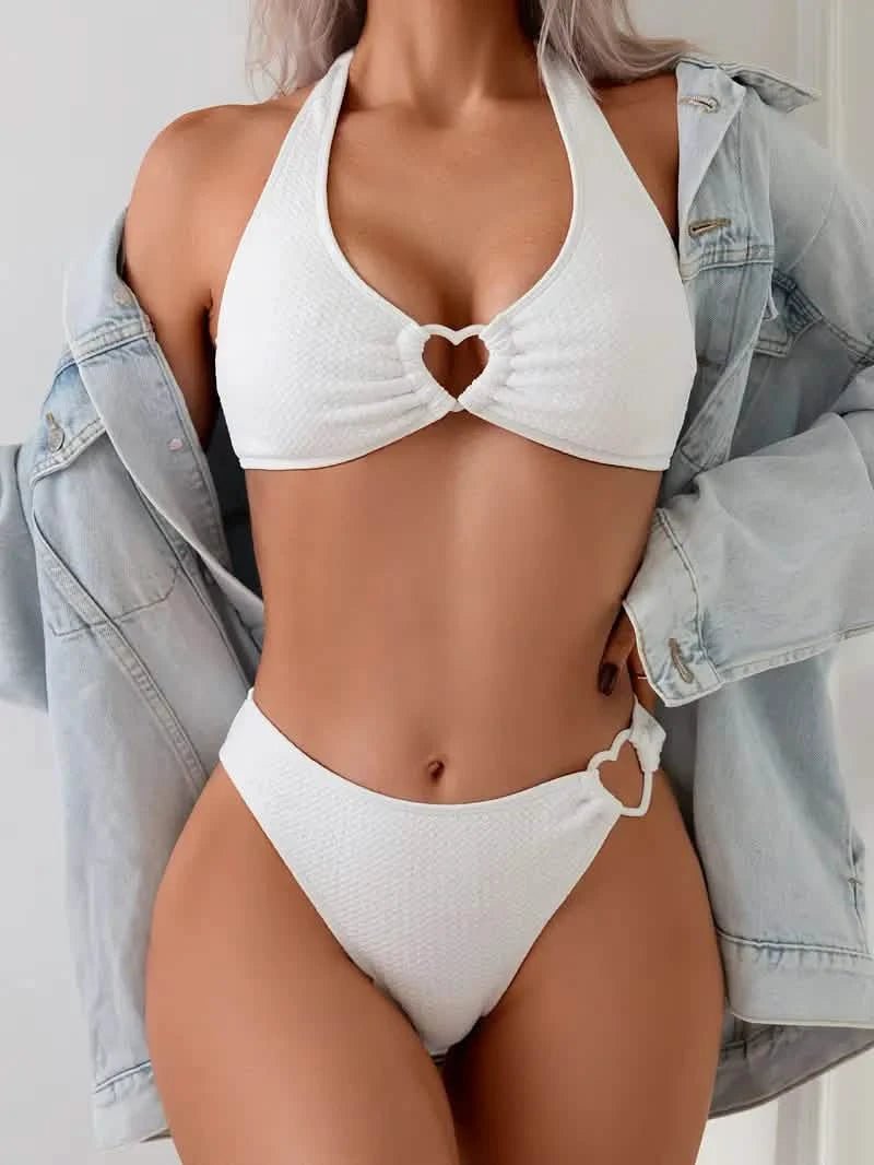 Witte halterbikini met hartmotief Lovirea