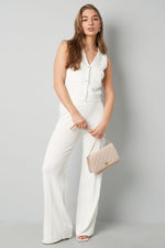 Witte Wijde Pantalon met Hoge TailleWitte wijde broekLovirea