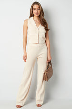 Witte Wijde Pantalon met Hoge TailleWitte wijde broekLovirea