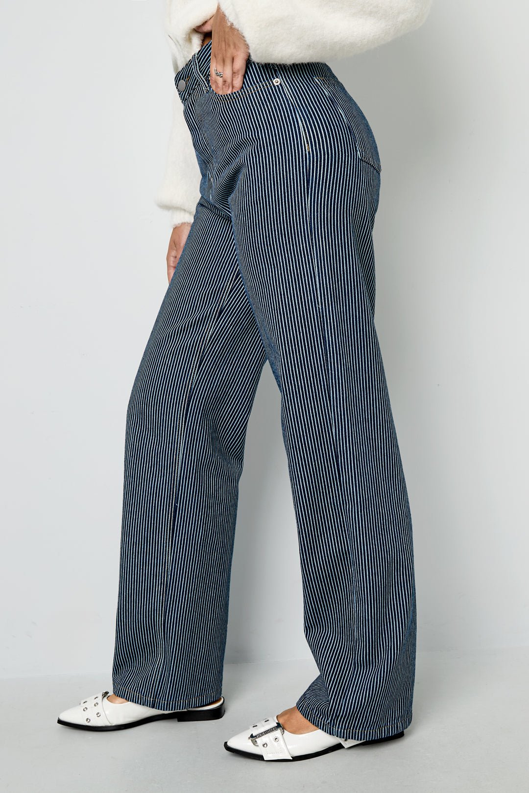 Woven Cotton Women's Straight Leg Pants Casual StripesClothes/Women's denim/Denim pantsLovirea