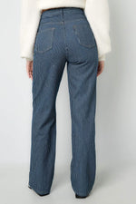 Woven Cotton Women's Straight Leg Pants Casual StripesClothes/Women's denim/Denim pantsLovirea